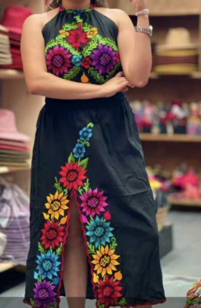 Embroidered Halter Dress, Mexican embroidered Dress, Western Dress. Ve – Malintzyn Embroidered Halter Dress, Mexican embroidered Dress, Western Dress. Ve – Malintzyn