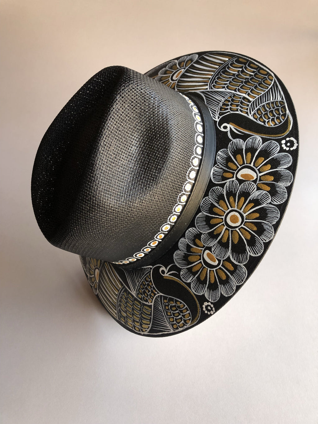 White Flowers Painted Hat