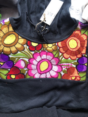Beige Embroidered Flower Hoodie, Sueter Bordado De Flores